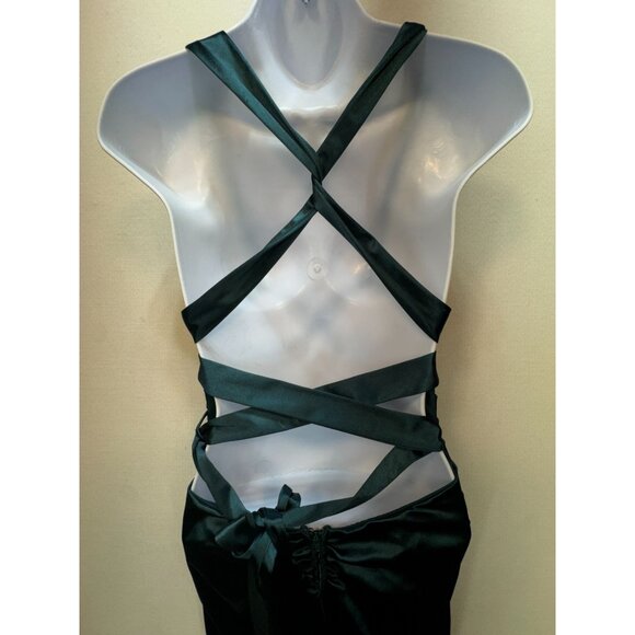 B. Darlin Womens Satin Strappy Ruched Dress Size M Emerald Green Sexy - Picture 9 of 12